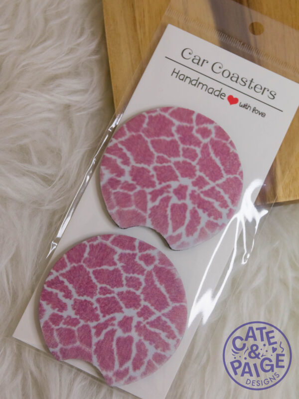 Car Coaster - Pink Cow Print