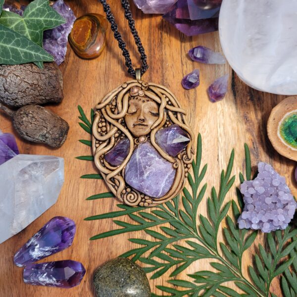 Lepidolite Faerie with Amethyst Crystal Pendant