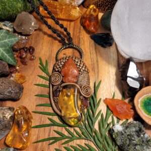 Carnelian and Amber Crystal Pendant