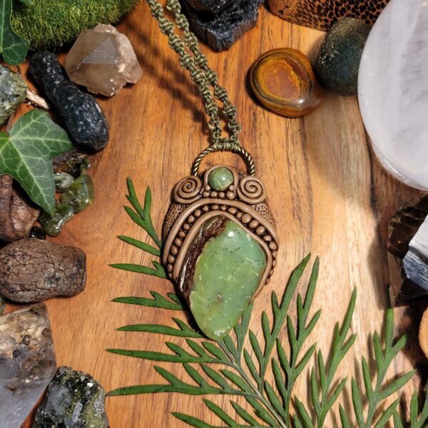 Chrysoprase and Nephrite Jade Crystal Pendant