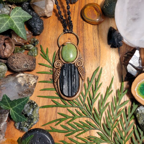 Nephrite Jade and Black Tourmaline Pendant