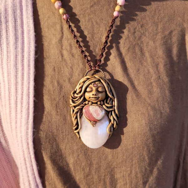 Rhodochrosite and Rose Quartz Crystal Pendant