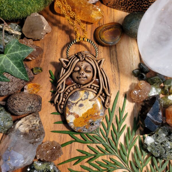 Crazy Lace Agate, Smoky Quartz and Carnelian Elf PendantElf Ge