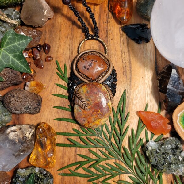 Carnelian and Smoky Quartz Crystal Pendant
