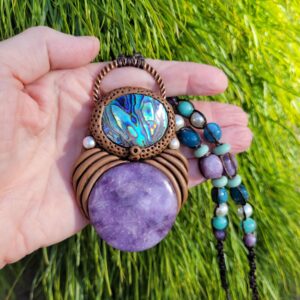 Abalone and Lepidolite Gemstone Pendant