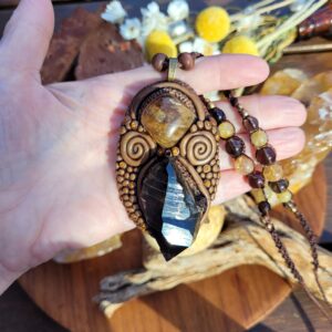 Smoky Quartz and Honey Quartz Crystal Pendant