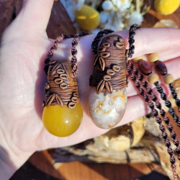 Honey Calcite Banksia Pod Crystal Pendant